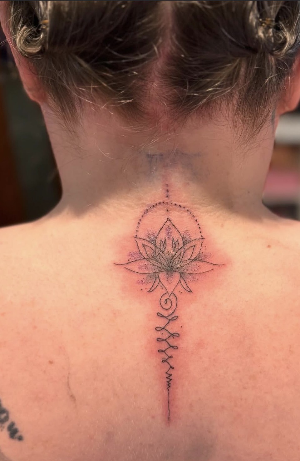 Dotwork Lotus Unalome Spine
