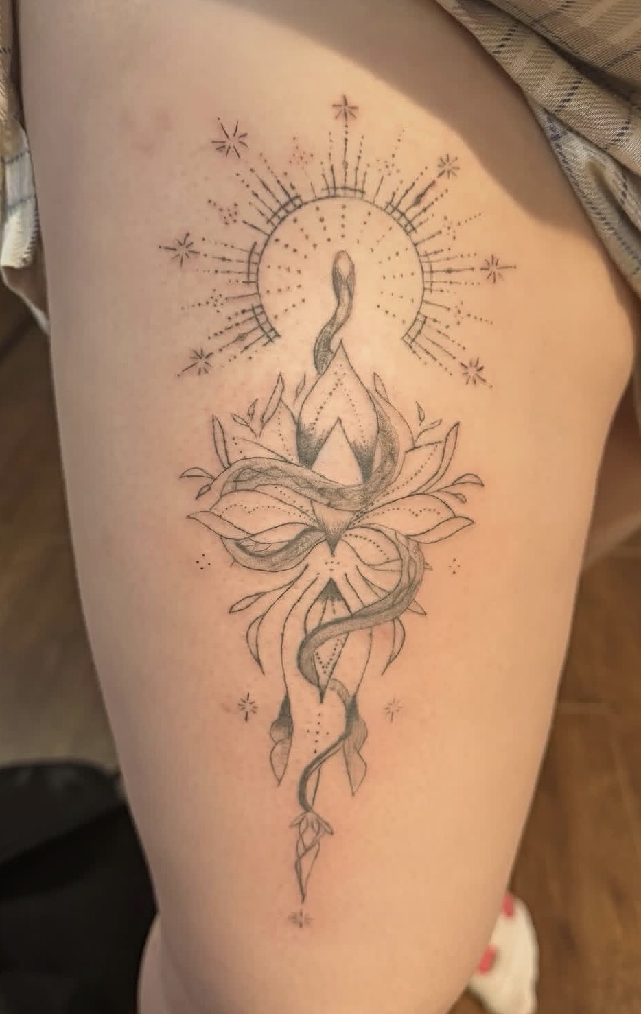 Radiant Sun & Lotus Thigh Piece