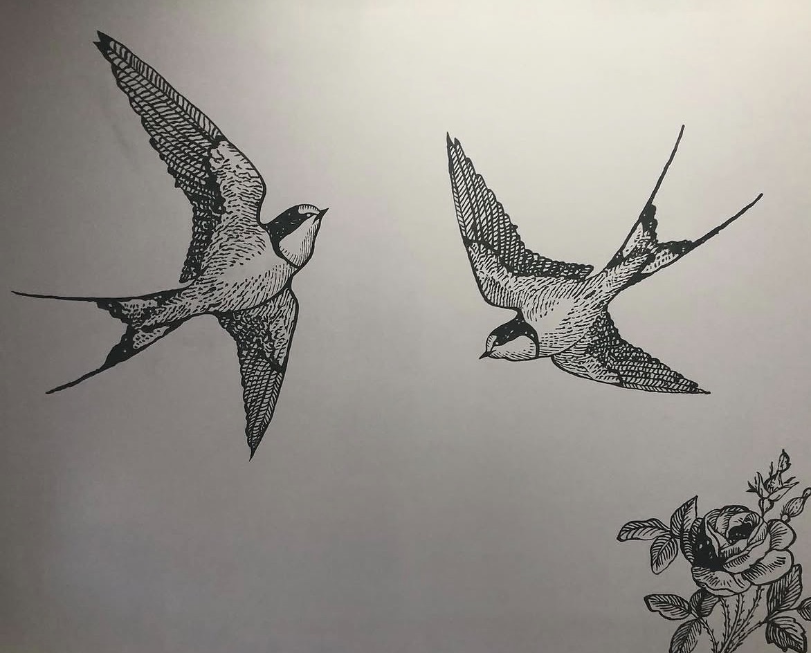 Stippled Swallows & Rose Flash Sheet