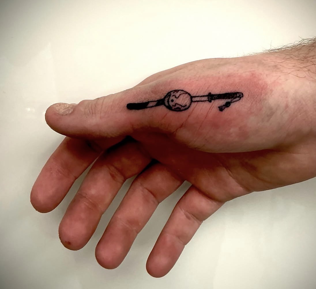 Micro Fishing Rod Finger Tattoo