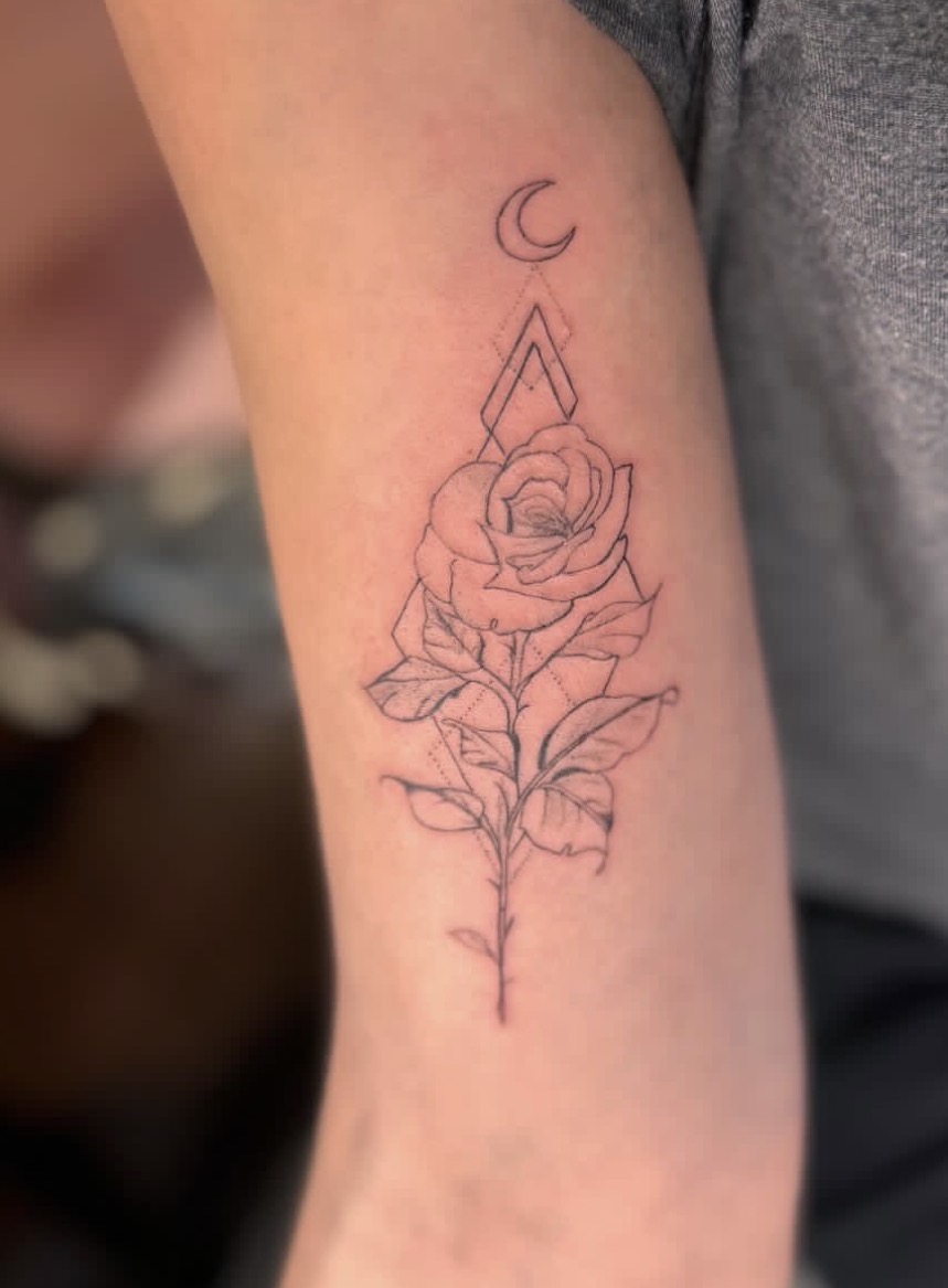 Geometric Rose & Crescent Moon