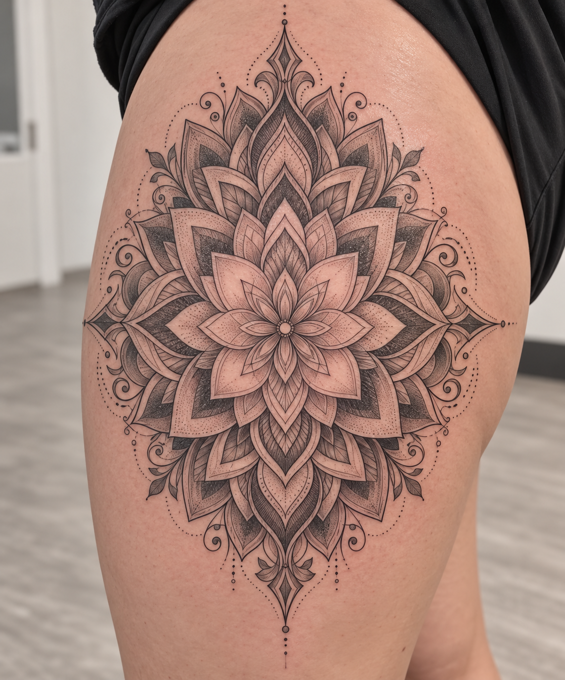 Ornamental Dotwork Mandala Thigh