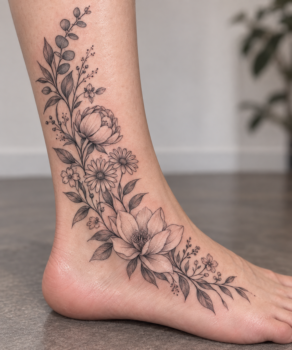 Fine-Line Botanical Ankle Wrap