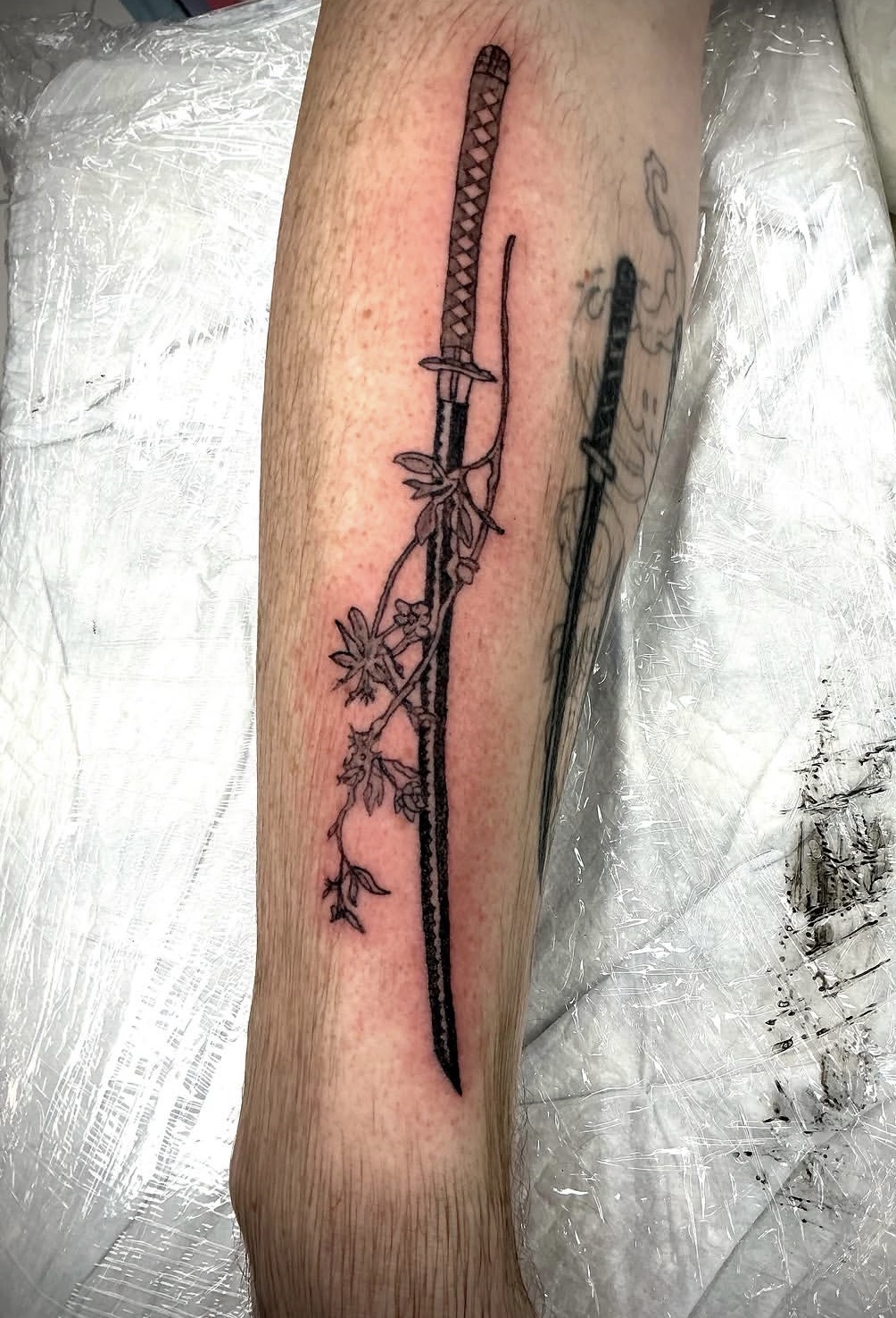 Katana & Cherry Blossom Fine Line