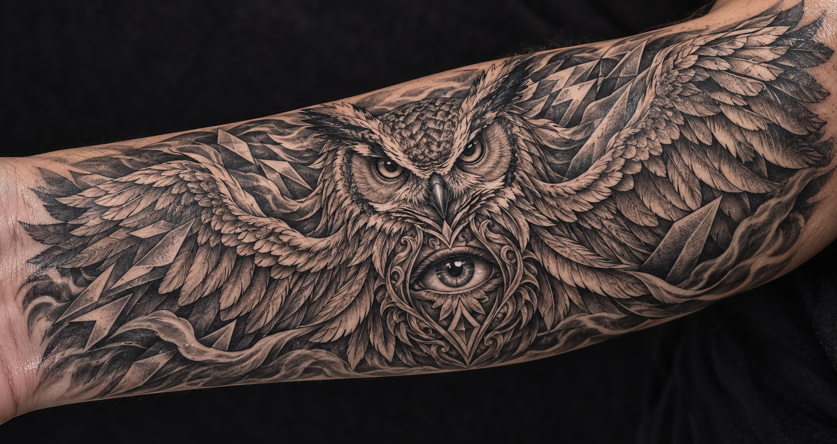 Black & Grey Owl with All-Seeing Eye