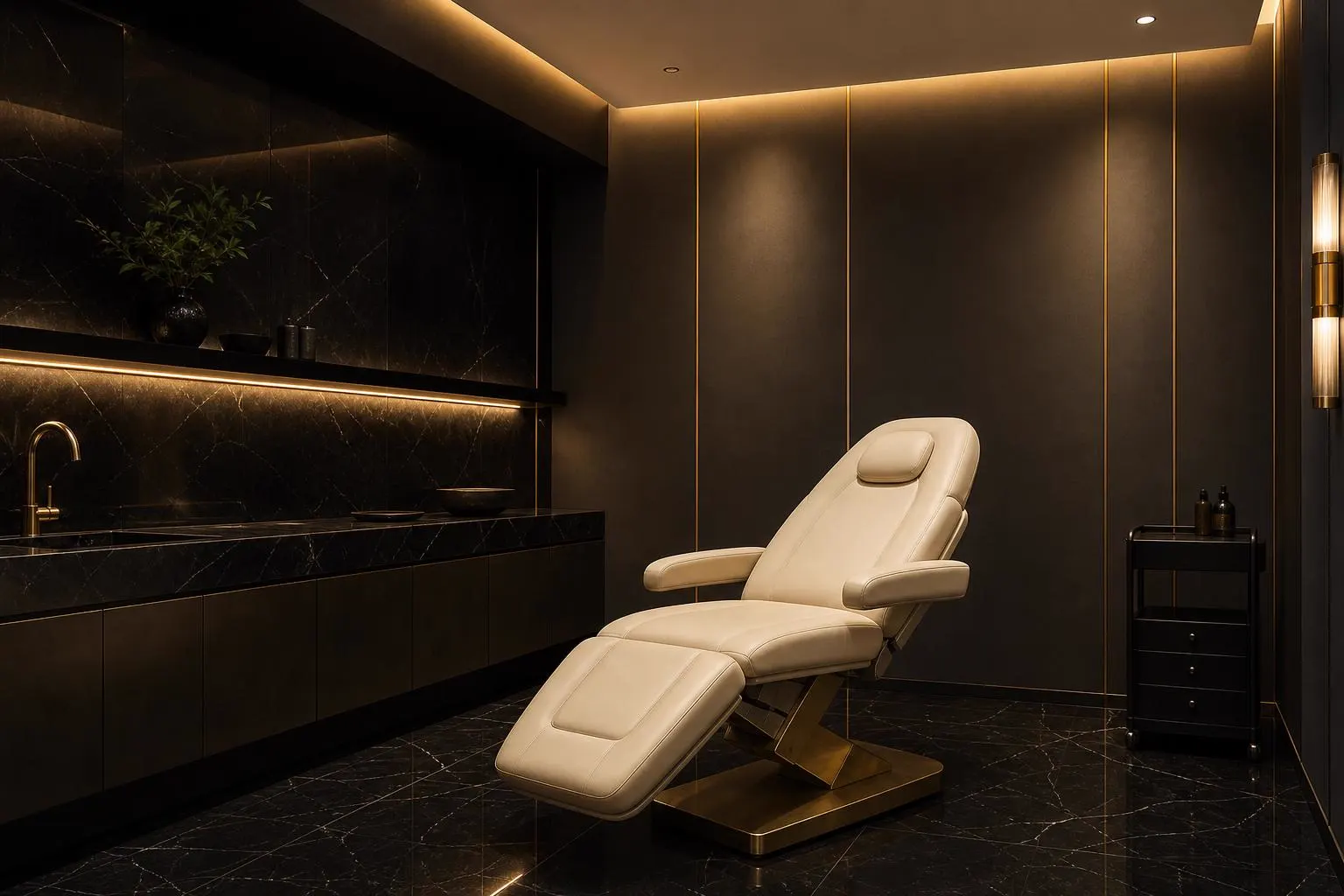 Dark abstract luxury clinical backdrop with subtle gold light